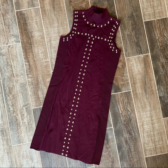 ✨ NWT I.N.C Burgundy Studded Mock Neck Dress - Picture 4 of 11
